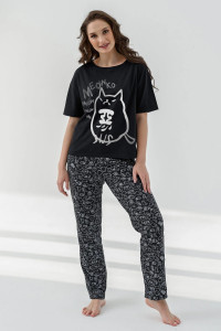 Пижама женская "Чёрный кот" 2168-К трикотаж (р-ры: 46-56) черный