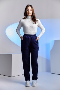 Брюки женские №67091 футер 3-х нитка с начесом (последний размер) темно-синий 50