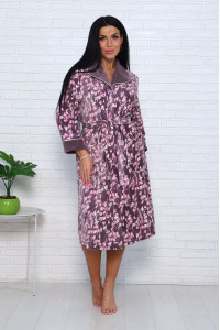 Халат женский 178 велюр (р-ры: 48-62) брусничный-коричневый цветы