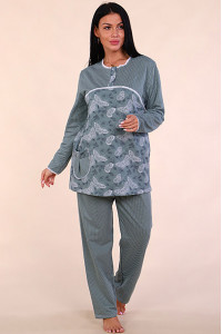 Пижама женская М42 футер (последний размер) бабочки на зеленом с темными рукавами 50