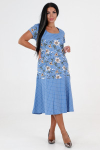 Платье женское "Вера" ПлК-417 кулирка (р-ры: 48-60) голубая лилия на клетке