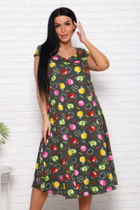 Платье женское П-8 кулирка (р-ры: 52-70) яблочки на хаки