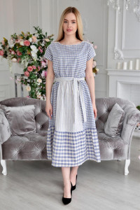 Платье женское "Софья" хлопок+лён (последний размер) голубой 54,56