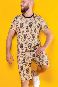 Пижама мужская 2733 "Бежевый дракон" (шорты) кулирка (последний размер) бежевый 46