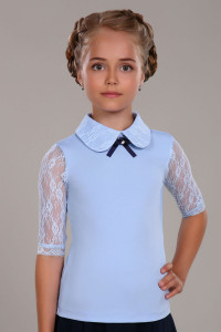 Блузка школьная №13237 "Шарлиз" кулирка (последний размер) светло-голубой 140