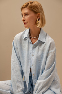 Рубашка женская М-3РЖ "Лён" натуральный лён (р-ры: 42-52) светло-голубой