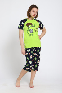 Пижама детская "Настроение" кулирка (р-ры: 140-164) авокадо зеленый