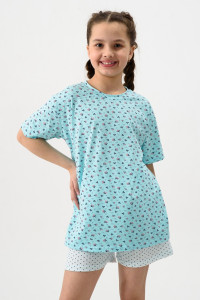 Пижама детская "Потеха" кулирка с лайкрой (р-ры: 128-164) бирюзовый листочки