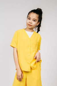 Рубашка детская №0610 сингапур (р-ры: 128-164) желтый