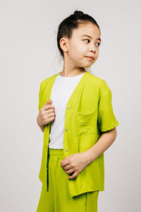Рубашка детская №0610 сингапур (р-ры: 128-164) салатовый