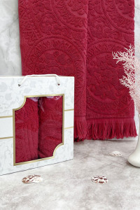 Набор махровых полотенец 1095 (50x85 см) бордовый (2 шт.) в подарочной коробке