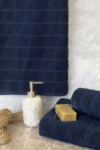 Полотенце махровое "Полосы в добби 3" вид 68 темно-синий (последний размер) 70х140