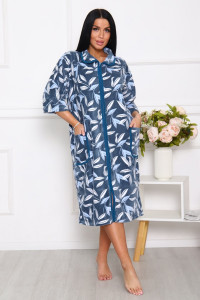 Халат женский 010 велюр (последний размер) серо-зеленый-листья 56-58,60-62