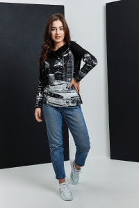 Туника женская №67085 кулирка с лайкрой пенье (последний размер) черный город 46,50,62