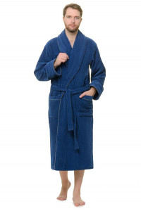 Халат мужской шаль велюр-махра "Мужская элегия" (р-ры: 46-74) синий