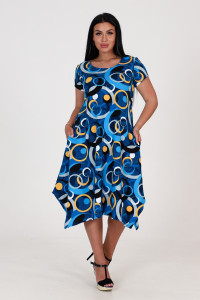 Платье женское "Волна" ПлК-458 кулирка (р-ры: 48-62) желтые круги на синем
