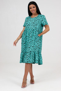 Платье женское ПлШ-2168 штапель (р-ры: 46-60) листики на зеленом