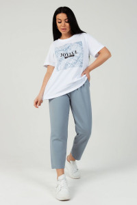 Костюм двойка женский "Эмили" пике+футер 2-х нитка с лайкрой (последний размер) серо-голубой 60