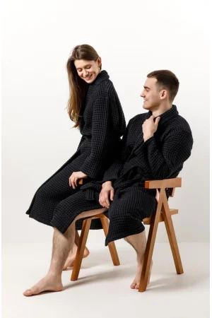 Халат унисекс вафельный "Urban Family" (р-ры: 42-60) Black
