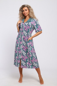 Халат женский 068 кулирка (р-ры: 50-62) зеленый-белый-листья