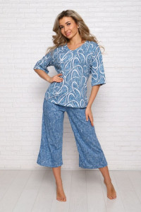 Костюм двойка женский "Джина ВР" кулирка (последний размер) голубой принт верхний 56,64
