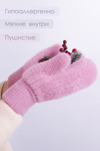 Варежки женские эко-мех GL685 ягодный