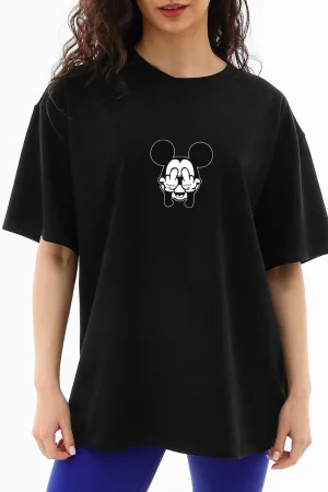 Футболка женская "Rebel mouse" кулирка с лайкрой пенье (р-ры: 40-58) черный