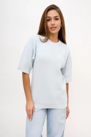 Футболка женская Г 10276 вязаное полотно (р-ры: XS-XXL) голубой