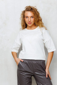 Футболка женская №342MLK футер 2-х нитка (последний размер) молочный 50-56