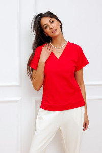 Футболка женская №034RED трикотаж+пике (последний размер) красный 50,54