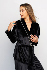 Кардиган женский №393BLK велюр (последний размер) чёрный 54-56