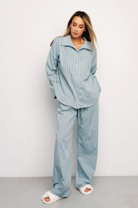 Костюм двойка женский №394BLU перкаль (последний размер) голубой-клетка 46-48