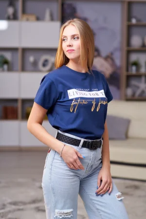 Футболка женская "Имидж" кулирка с лайкрой (последний размер) индиго 52