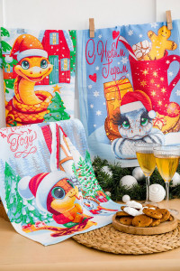 Набор кухонный из 3-х полотенец рогожка "Зимние змейки символ года" (последний размер) 60х48 см (3 шт.)