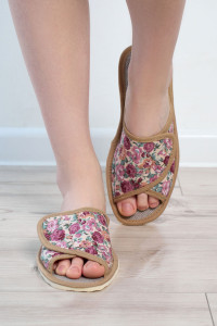 Тапки женские "Lepilov" арт. 120 вельвет с рогожкой + плательный хлопок (последний размер) борд.роз.бол.ив 39