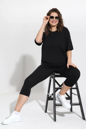 Костюм двойка женский "Стильная леди" кулирка с лайкрой (р-ры: 48-58) черный