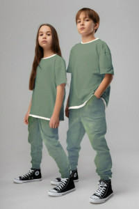 Костюм двойка детский "Домино-3" футер петля (последний размер) оливковый 164