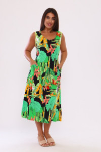 Сарафан женский 009 кулирка (последний размер) черный-зеленый-лилия 56-58,60-62