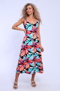 Сарафан женский 576 кулирка (последний размер) черный-розовый-листья 48-50,54-56