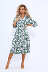 Халат женский 177 махра (последний размер) зеленый-белый-розы 56-58