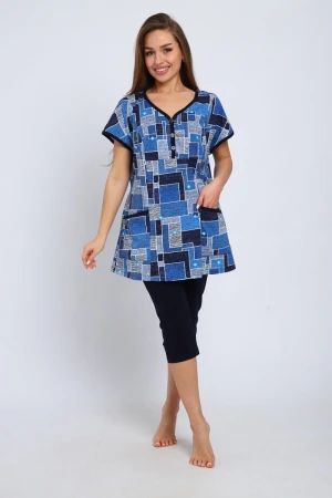 Костюм двойка женский №157 кулирка (р-ры: 50-60) синий