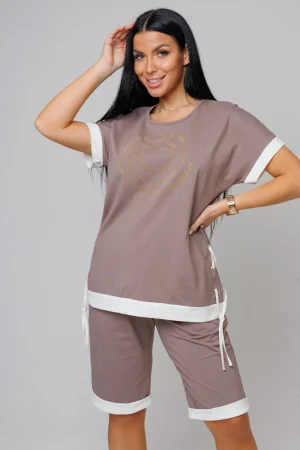 Костюм двойка женский №2150/1 кулирка с лайкрой (р-ры: 48-58) капучино