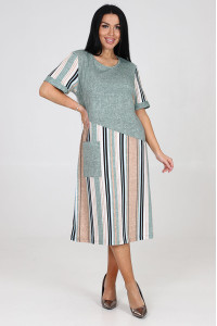 Платье женское "Каприз" ПлК-1544 кулирка (последний размер) зелено-бежево-белая полоса 56
