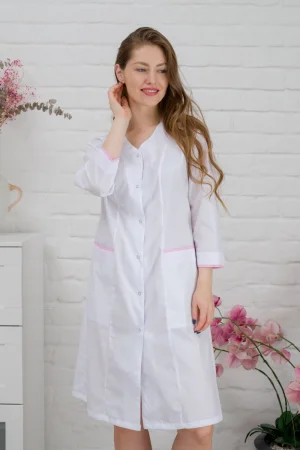 Халат медицинский женский М-038(34) тиси (р-ры: 42-64) белый-2