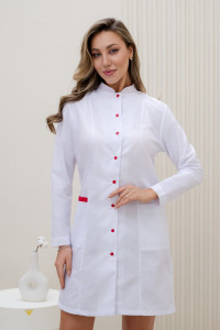 Халат медицинский женский М-051-0/6 тиси (р-ры: 42-56) белый-красный