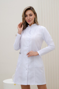 Халат медицинский женский М-051-0/20 тиси (р-ры: 42-56) белый-серый