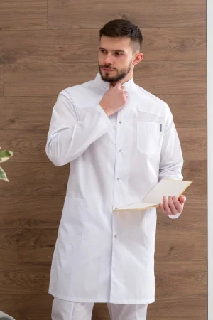 Халат медицинский мужской М-048 тиси (р-ры: 38-60) белый