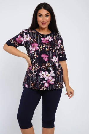 Костюм двойка женский КБЖЖ 0050А кулирка (р-ры: XXL-9XL) синий-фиолетовый