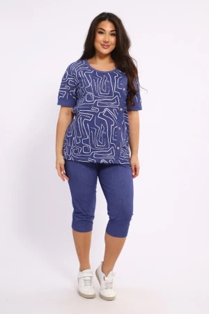 Костюм двойка женский КБЖЖ0053В кулирка (р-ры: XL-8XL) синий