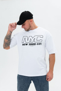Футболка мужская №8507/1 кулирка с лайкрой пенье (р-ры: 44-66) белый-NYC